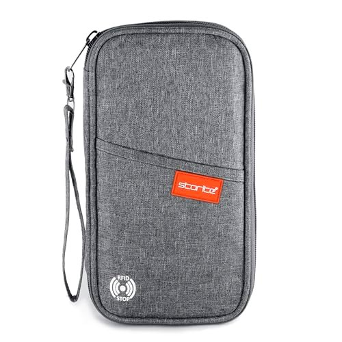 Storite RFID Blocking Travel Passport Holder Cover Case Travel Wallet Document Organiser with Removal Hand Strap for Men & Women (Grey, 13 x 3 x 23 Cm)