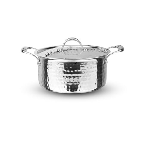 Signoraware Artista Tri Ply Stainless Steel Hammered Stewpot 24cm with Lid | Induction & Gas Compatible | Durable | Perfect for Boiling Vegetables or Pasta | Ideal for Cooking Soups & Stews (Steel)
