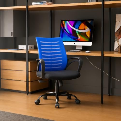 CELLBELL Desire C104 Ergonomic Mesh Office Chair for Home & Office | Mid Back Computer Chair with Adjustable Support, Smart Tilt Lock, Height Adjustment, Metal Base & 360° Swivel Wheels (Blue)