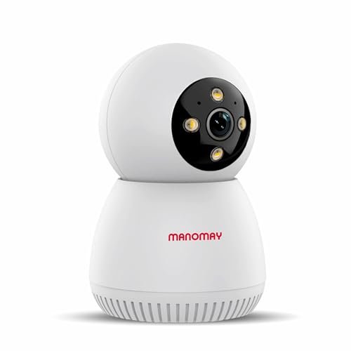 MANOMAY 3MP Wi-Fi Pan-Tilt Security Camera | BIS-ER Certified (STQC) | 360° Smart Tracking | Two-Way Audio | All Time Color Night Vision | Alexa Support | Works with Android & iOS (M1078S)