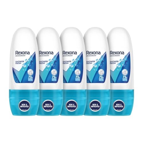 Rexona Shower Fresh Underarm Roll-On Deodorant for Women | 72 Hours Long-Lasting Odour Protection | 0% Alcohol, Safe on Skin | 25ML (Pack of 5)