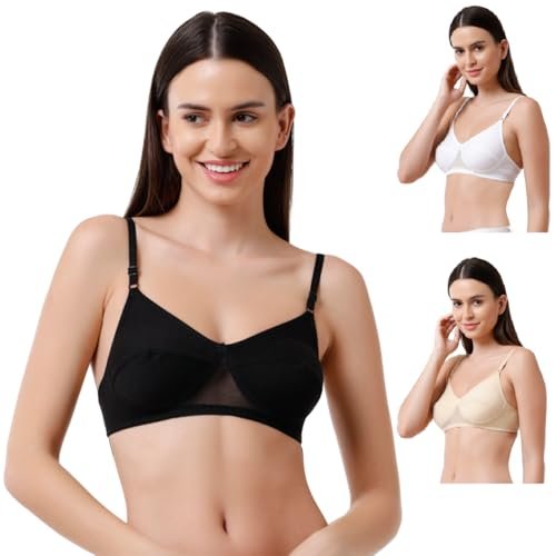 Rupa Softline Women’s Non-Wired Bra (RBRSLRGRPMGB42075_White, Black, Skin_30b