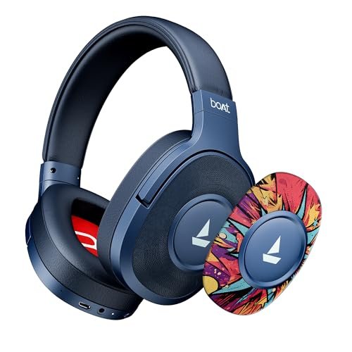 boAt Rockerz Plus 550, Customizable Earcups, 100H Battery, 50mm Drivers, Dual Pair, Stream Ad Free Music via App Support, Bluetooth Headphones, Wireless Headphone with Mic (Blue Psyche)