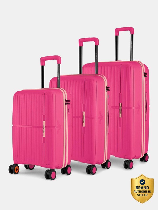 NASHER MILES Springfield HardSide Polypropylene Luggage 3 Pink Trolley Bag(55,65&75cm) Cabin & Check-in Set 8 Wheels – 28 inch