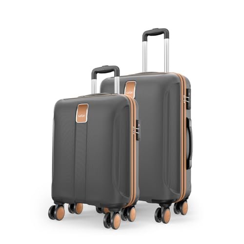 Safari Thorium Royale 8 Wheels Spinner Set of 2 Trolley Bags Hard Case Polycarbonate Luggage,TSA Lock,Wet Pouch Organized Interior,Suitcase for Travel,Trolley Bags for International Travel,Gun Metal