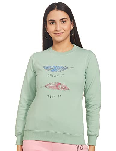 Qube By Fort Collins Women’s Fleece Hooded and Crew Neck Regular Sweatshirt(305 SMU-New Green-M_New Green_M)