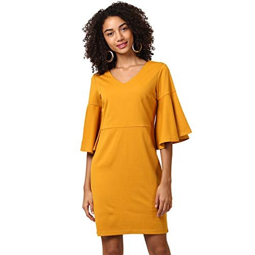 Harpa V-Neck Solid Dress (GR5468-MUSTARD)