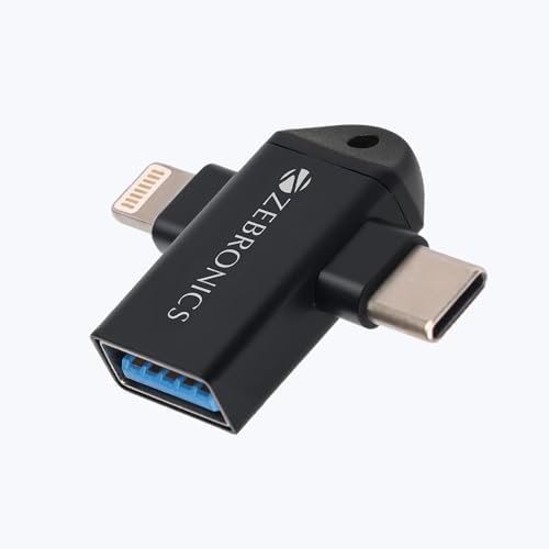 ZEBRONICS OTG2, 2 in 1 Lightning | Type C – USB OTG Converter, USB 3.0, Backward Compatible, Speeds Upto 5Gbps, Compatible with iPhone, iPad, Android, Laptop