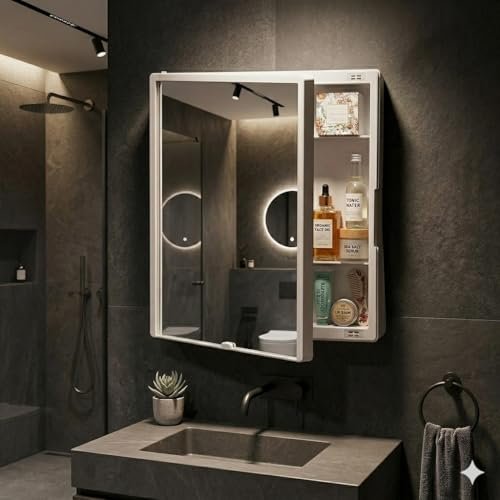 CIPLA PLAST New Rich Look Bathroom Organizer Cabinet | Mirror with Shelf | 4 Shelves Storage Organizer | Wall Mounted Cabinet | for Home/Kitchen/Toilet (White) (BRC-931)