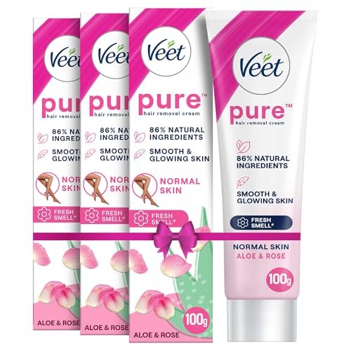 Veet Pure Hair Removal Cream for Women – Normal Skin 100g Pack of 3 (Combo Pack)| Suitable for Legs, Underarms, Bikini, Arms | Long Lasting Smoothness