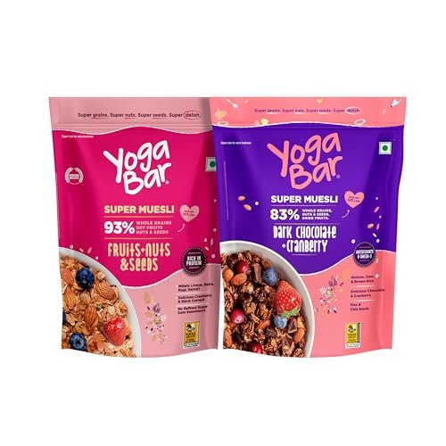 Yogabar Wholegrain Breakfast Muesli – Fruits, Nuts + Seeds + Dark Chocolate, 400g Each
