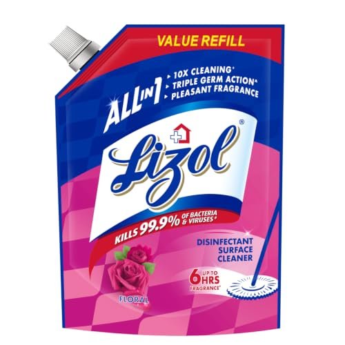 Lizol Disinfectant Surface & Floor Cleaner Liquid Refill Pack, Floral – 1800 ml | Suitable for All Floor Cleaner Mops | Kills 99.9% Germs| India’s #1 Floor Cleaner