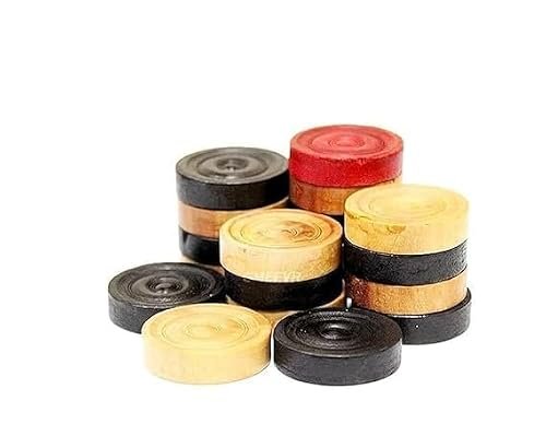 pop colours Wooden Carrom Coins Set, Black and Pink, 24 Pieces with 2 Pink, 11 White and 11 Black Coins, for Kids and Adults | Indoore Games