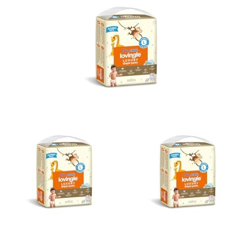 Pro-ease Lovingle Luxury Baby Diaper|Pant Style Diaper for Baby|Diaper L size|2X preference on Absorption*IAdvanced Leakage Protection|Wetness Indicator|Easy Throw Tape|9-14 kg|50 Pieces (Pack of 3)