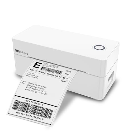 BonKaso BKT01 Thermal Label Printer 203DPI Direct Thermal Shipping Bill Printer 160mm/s High Speed USB Bluetooth WiFi Compatible for Barcode Label Receipt Tag Paper Small Business White