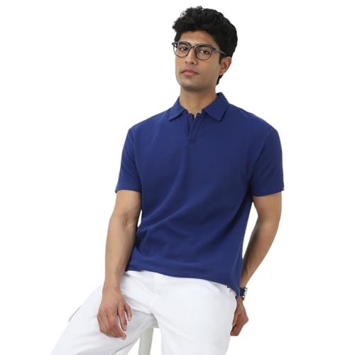 Urbano Fashion Men’s Blue Textured Regular Fit Half Sleeve Cotton Polo T-Shirt (polotxtwafhf-01-blue-m)