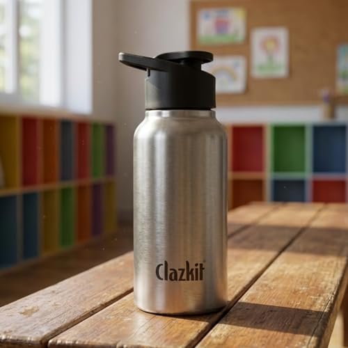 Clazkit Sporty Stainless Steel Water Bottle 500ml Set of 1 |ISI Certified| Leakproof, Rust-Free, BPA-Free, Durable for College, Fridge, Sports, Gym, Yoga & Office