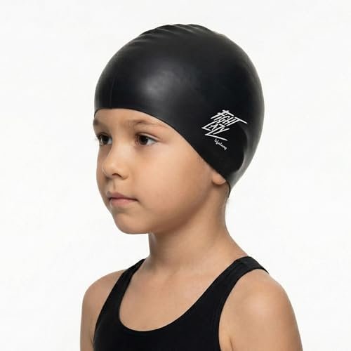 Lifelong Kids Swimming Cap | Silicone, Black, Unisex, No Hair Pulling, Waterproof, Chlorine-Resistant