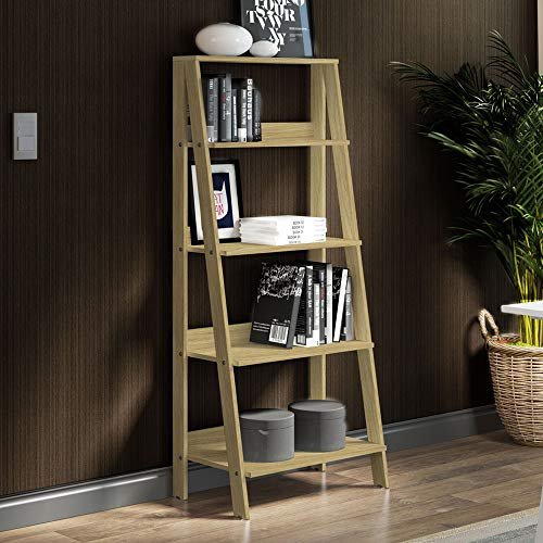 Madesa 5-Tier Ladder Shelf with Storage Space, Free Standing Bookshelf, Wood, 61 W x 140 H x 39 D Cm – Oak