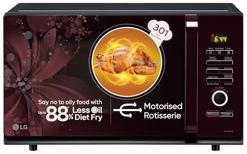 LG 32 L Convection Microwave Oven (MC3286BRUM, Black, 360° Motorised Rotisserie for Bar-be-queing, 301 Auto Cook Menu, Stainless steel cavity, Indian Cuisine, Tandoor Se, Steam Clean & Diet Fry)
