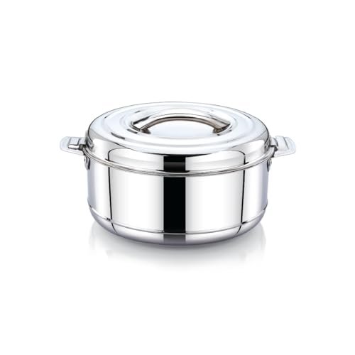 Praylady Vintage Insulated Hot Pot Casserole 1 Litre – Stainless Steel Food Warmer with Lid | Leak-Proof Thermal Serving Bowl for Lunch, Dinner, Storage | Durable, Elegant Design | Silver Finish