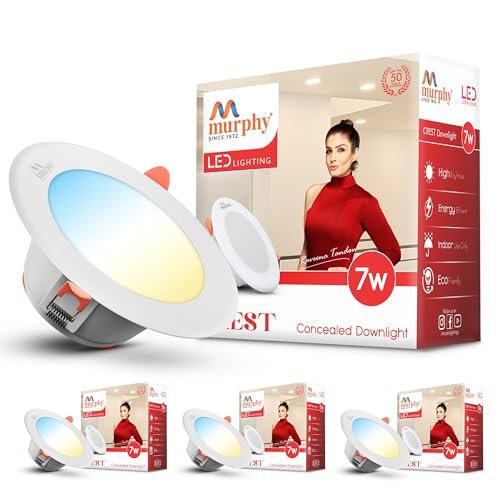 Murphy Crest Premium 7W 3-in-1 LED Concealed Down Light |Cool White, Warm White & Natural White | Switch Controlled Color Changing | Modern False Ceiling Lighting | 2-Year Warranty | Pack of 4