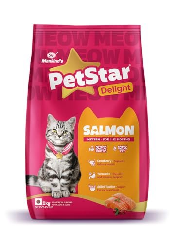 Mankind PetStar Kitten Cat Food – Salmon Flavour (1 Kg) | Complete & Balanced Nutrition for Healthy Growth, Urinary, Immune & Digestive Support