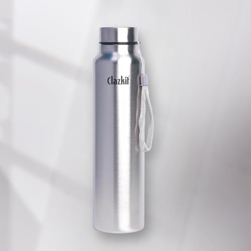 Clazkit Water Bottle Stainless Steel Sports/Fridge Bottle with Leak Proof Lid | Single Wall | For Home, Office, Gym, Travelling | Lightweight | BPA Free |Set Of 1-750ml | Silver)