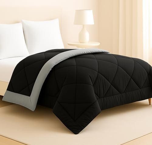 BSB HOME Luxury Reversible Comforter Double Size | Dual Color Soft Quilt for AC Room | Winter & Summer | Rainy Season Plush Microfiber | Solid Color Comforter – 90×100 Inches, Black & Grey