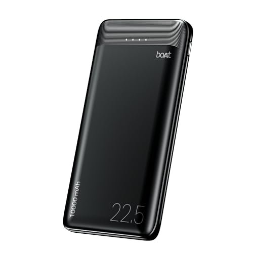 Boat EnergyShroom PB300 Neo 10000mAh Power Bank with 22.5W Fast Charging, 3X Output Ports, Supports Android, iPhone, Tablets, Earbuds (Phantom Black)