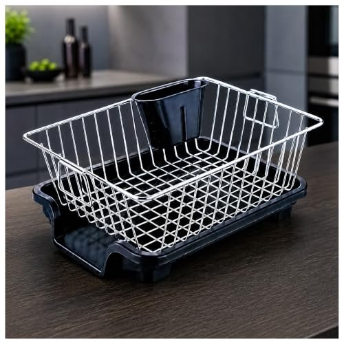 Eightiz Basket Drainer Dish for Kitchen Sink, Multipurpose Plastic Drain Basket with Water Drain Holes, Space Saving Fruit, Vegetable Garden & Utensil Washing Basket for(Stainless Steel)