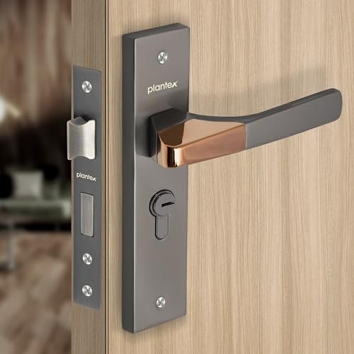 Plantex Heavy-Duty Door Lock Set – Main Door Handle Set/ 6-Lever Lock Mechanism with 3 Years of Warranty by Plantex/Mortise, Brass Lock Body & Cylinder (8114 – Satin Black & PVD Choco)