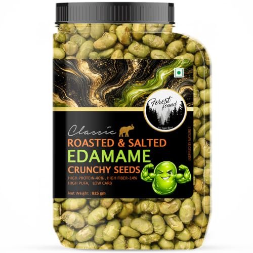 Forest Found Roasted Salted Edamame (825g) | Protein (46%) & Fiber (14%) | Oil-Free, Vacuum Roasted Crunchy Green Soybeans | Healthy Low Carb, Plant-Based Snack | Young Green Soybeans