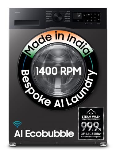 Samsung 9 kg, 5 star, AI EcoBubble, Super Speed, Wi-Fi, Hygiene Steam with Inbuilt Heater, Digital Inverter, Fully-Automatic Front Load Washing Machine (WW90DG5U24AXTL, Inox)