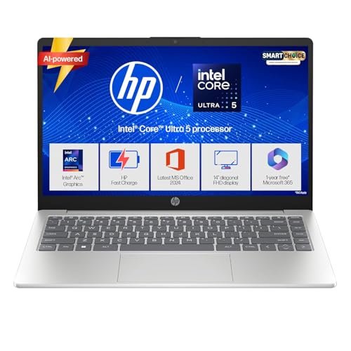 HP 14 Smartchoice, Intel Core Ultra 5 125H 12 TOPS, 24GB DDR5 (Upgradeable) 1TB SSD, Anti-Glare, FHD, 14”/35.6cm,Win11, M365*Office24, Silver, 1.4kg, ep1180tu, FHD Camera w/Shutter, Backlit AI Laptop