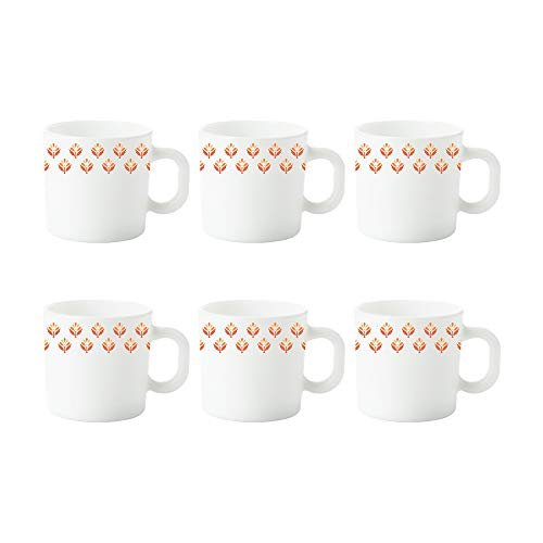 Larah by Borosil Gardenia Opalware Tea/Coffee Cup Set | 6 pcs Set, 100 ml Each | Microwave & Dishwasher Safe, Bone-Ash Free | Crockery Set Ideal for Daily Use & Gifting | White