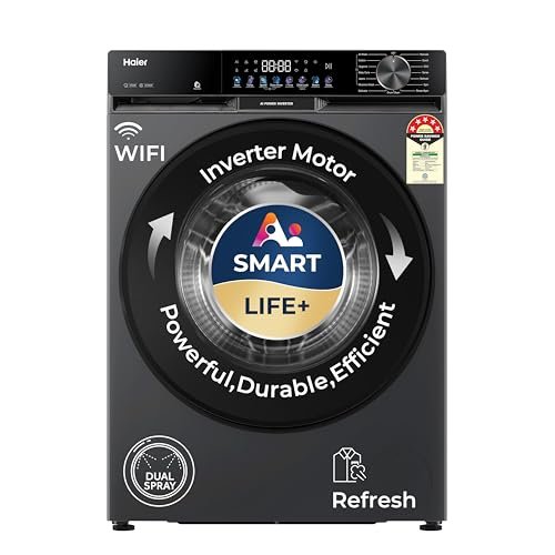 Haier 10Kg,5 Star,AI Smart LIFE+,Vibrant Touch Panel, 525 mm Super Drum, Refresh,WiFi enabled,Fully Automatic Front Load Washer(EFL100-IM14F5ES8U1 | Dark Jade Silver)