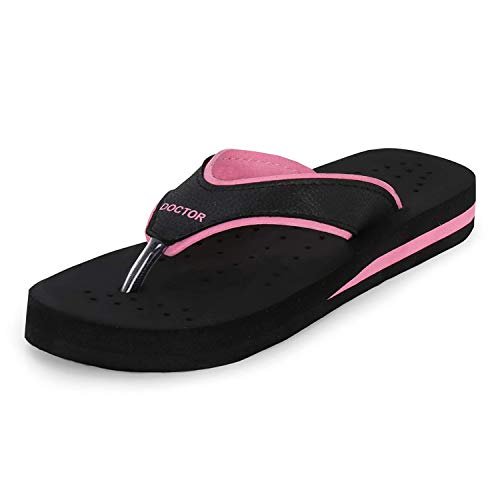 DOCTOR EXTRA SOFT Care Diabetic Orthopedic Pregnancy Flat Super Comfort Dr Flipflops and House Slippers For Women’s and Girl’s D-18-Black Pink-6 UK