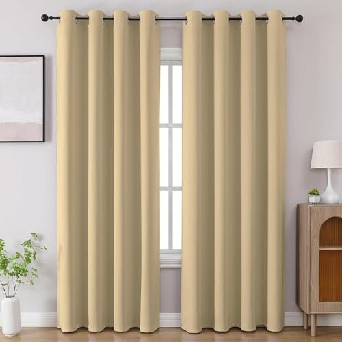 Cortina 80-90% Blackout Solid Door Curtains 9 Feet Set of 2 – Thermal Insulated | Curtain for Living Room | Drapes for Bedroom | (9 Feet, Beige)