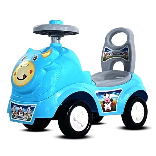 Kidsmate Bunny Ride On for Kids | Baby Car Features Music, Horn, Backrest, Safety Guard, & Storage | Toy Car for Kids Ensuring Smooth & Fun Play with Big Wheels | Push Car for 1-3 Years (Blue)