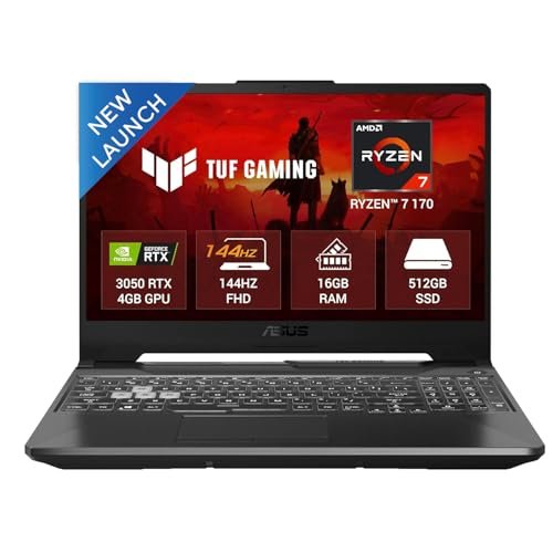 ASUS TUF A15, AMD Ryzen 7 170, RTX 3050-4GB, 16GB RAM (Upgradeable), 512GB SSD, FHD, 15.6″(39.6 cm),Windows 11 Home,Graphite Black, 2.3 Kg, FA506NCQ-HN006W, Gaming Laptop