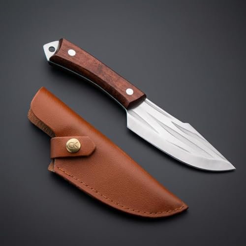 Hddify Chef Knife with Leather Sheath, Full Tang Kitchen Knife with Ergonomic Wooden Handle, Multipurpose Stainless Steel Blade for Cutting Meat, Vegetables, Fruits (Kitchen Knife)