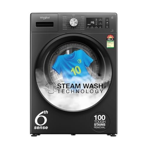 Whirlpool 7 Kg 5 Star Inverter Front Load Washing Machine with In-Built Heater (SUPREME CARE 7012 -E, Midnight Grey, 100+ Tough Stains, Steam Technology, 2025 Model)