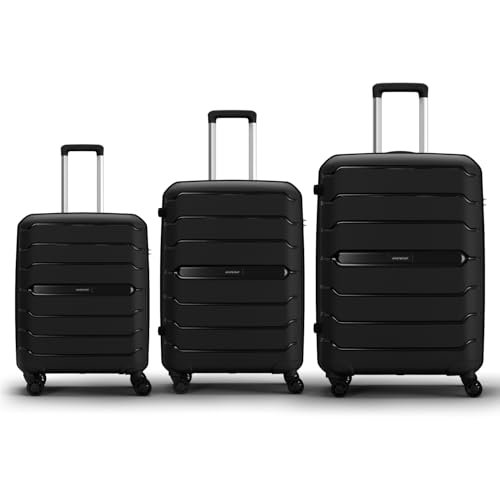 Aristocrat Liberty 8 Wheel Set of 3 Large Size (Check-in), Medium Size(Check-in) & Cabin(Small Size) Hard Case Trolley Bags, Lightweight Polypropylene Luggage, Unisex, 3-Yr Global Warranty, Jet Black