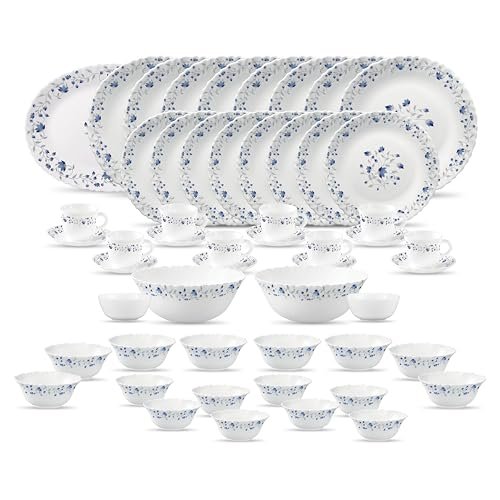 La Opala Classique Opalware Dinner Set, 53 Pcs, Family of 8, Blue Mystique