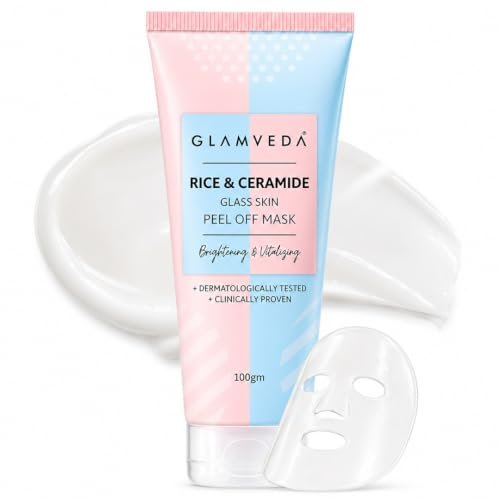 Glamveda Korean Rice & Ceramide Peel-Off Mask for Men & Women | Brightening Face Pack for Even Skin Tone | Anti-Ageing & Deep Nourishment | Hydrates Dry & Dull Skin | Dermatologically Tested | 100g