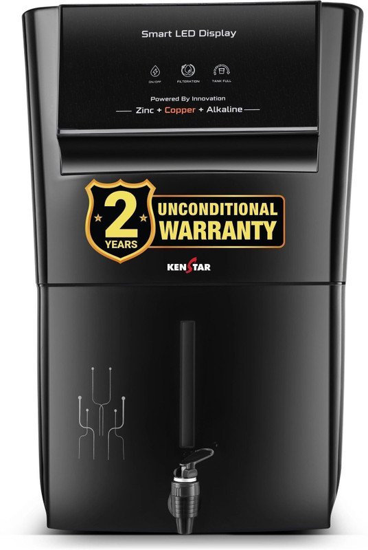 Kenstar Black Pureza. 8 L RO + UV + UF + Copper + Alkaline + Minerals Water Purifier Needs no service for 2 years(Black)