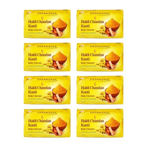 Patanjali Haldi Chandan Kanti Body Cleanser Soap for Men and Women(150g, Pack of 8), Nourishing & Moisturizing, Natural Aloe Vera Soap for Soft Skin