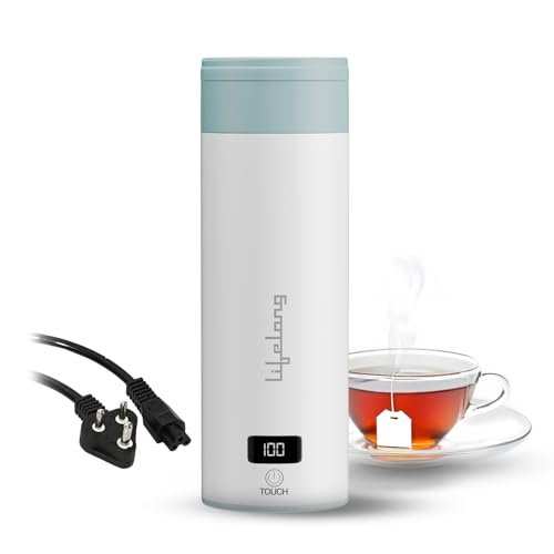 Lifelong 2-in-1 Portable Electric Kettle & Bottle For Travel-400Ml |Digital Display |4 Temperature Settings with Touch |Fast Boil |Advanced Safety Features |300W Power |Make Tea/Coffee Without Milk