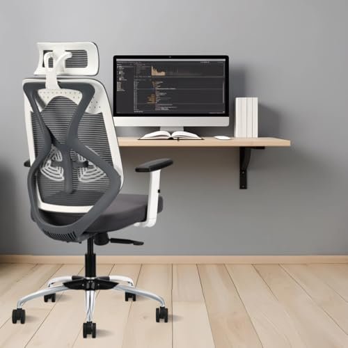 IAFA FURNITURE® Ergolux High Back Ergonomic Office & Study Chair | 3 Year Warranty | Adjustable Height, Tilt Lock, 2D Headrest, Adjustable Arms & Lumbar Support | Nylon Base | DIY (Grey)